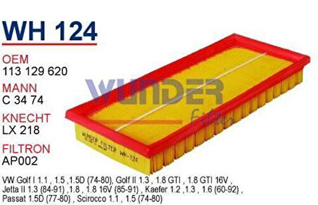 Wunder WH124 Hava Filtresi Golf I Escort III IV Orion 1.9TDI 1.9D C3474 LX218 Fn4709 MRMOEM-1082195