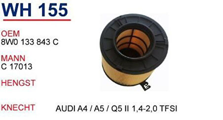 Wunder WH155 Hava Filtresi Audi A4 A5 Q5 II 1.4-2.0 TFSI Fn4755 MRMOEM-1082400