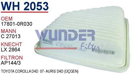 Wunder WH2053 Hava Filtresi Corolla 07-11 Auris 07-11 Verso Avensis 09-12 1.4 D4D 2.0 D4D Üçgen C27013 Fn0078 MRMOEM-1082618