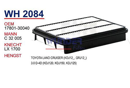 Wunder WH2084 Hava Filtresi Toyota Hilux Pick Up-Land Cruiser 3.0D Fn3312 MRMOEM-1082722