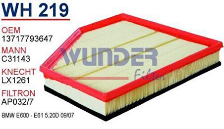 Wunder WH219 Hava Filtresi BMW 5 05-10 5.20D 5.35D MRMOEM-1082808