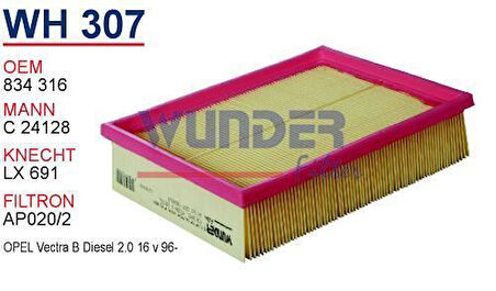 Wunder WH307 Hava Filtresi Opel Vectra BDiesel 2.0 16V 96-C24128 MRMOEM-1082906