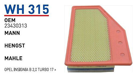 Wunder WH315 Hava Filtresi Opel Insignia B 2.0 Turbo 17- MRMOEM-1082929