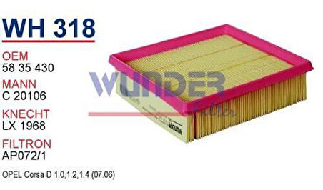 Wunder WH318 Hava Filtre Corsa D- Doblo 1.6 M.Jet C20106 Fn0161 51830174