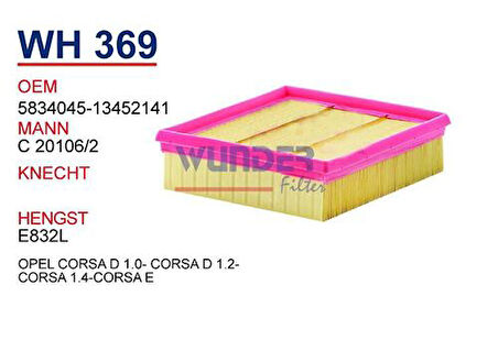 Wunder WH369 Hava Filtresi Opel Corsad 1.0-Corsad 1.2-Corsa 1.4-Corsa E LX1968 51830174