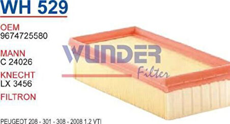 Wunder WH529 Hava Filtresi 208 301 308 II 2008 C-Elysee 12-C3 II 12-DS3 12-1.2 VTI C24026 LX3456 MRMOEM-1083204