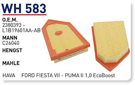 Wunder Wh583 Hava Filtresi Ford Fıesta Vıı - Puma II 1.0 Ecoboost Fn62222
