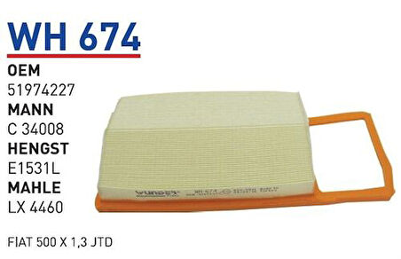Wunder WH674 Hava Filtresi Egea- Doblo-Fiorino-500 X 14-1.3 MJTD Fn4123 C34008 MRMOEM-1083575