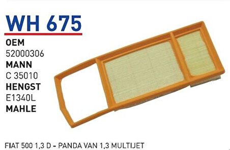 Wunder WH675 Hava Filtresi Fiat 500 1.3 D-Panda Van 1.3 Multijet MRMOEM-1083577