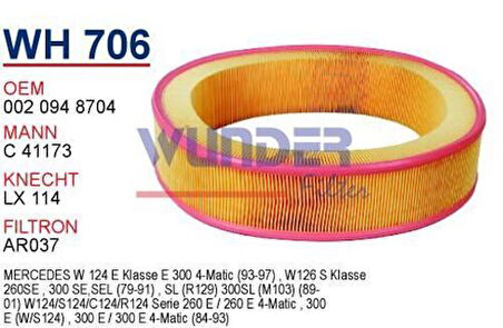 Wunder WH706 Hava Filtresi Mercedes 124 Kasa E300-260 E-126 Kasa 300 Sel MRMOEM-1083600