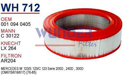 Wunder WH712 Hava Filtresi Mercedes 123 Kasa 200 D-240 D-300 D C30122 MRMOEM-1083645