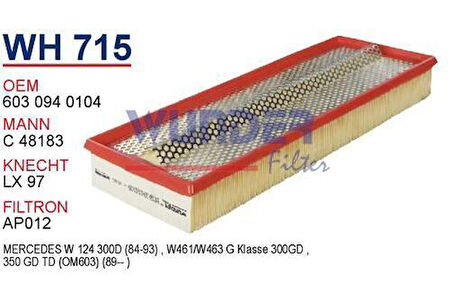 Wunder WH715 Hava Filtresi Mercedes 124 Kasa 300 D-350 Td MRMOEM-1083651