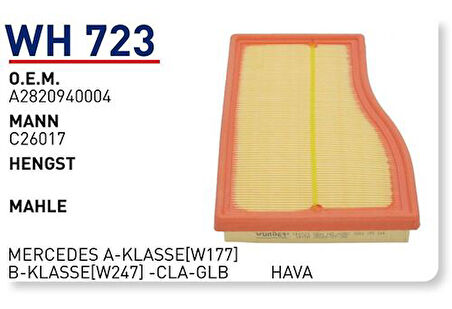 Wunder WH723 Hava Filtresi Mercedes A-Serisi [W177] B-Serisi [W247]-Cla-Glb C26017 MRMOEM-1083686