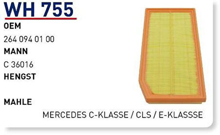 Wunder WH755 Hava Filtresi Mercedes C-Serisi CLS E-Serisi Fn4860 MRMOEM-1083804