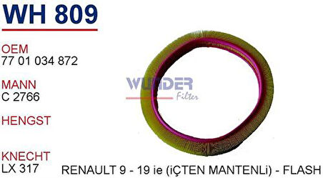 Wunder WH809 Hava Filtresi Renault 11 Flash Renault 19 Clio I Express Megane MRMOEM-1083844