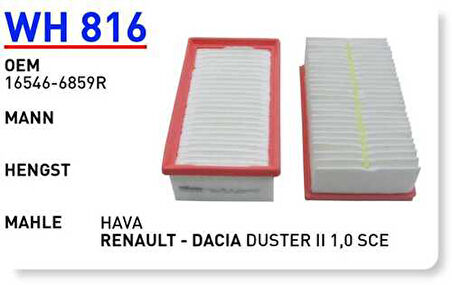 Wunder Wh816 Hava Filtresi Dacıa Duster II Duster II 4X4 Logan II Mcv Logan II Mcv Stepway Sandero Iı