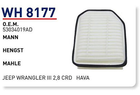 Wunder WH8177 Hava Filtresi Jeep Wrangler III 2.8 Crd MRMOEM-1083895