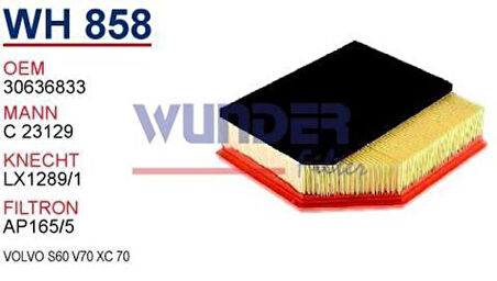 Wunder WH858 Hava Filtresi Volvo S60-V70-XC70-Xc90 2.4 05-Fn5901 MRMOEM-1084080