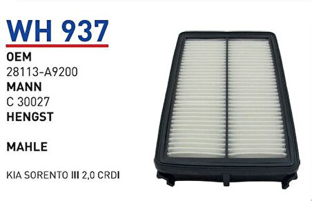 Wunder WH937 Hava Filtresi Kia Sorento III 2.0 CRDI C30027 MRMOEM-1084202
