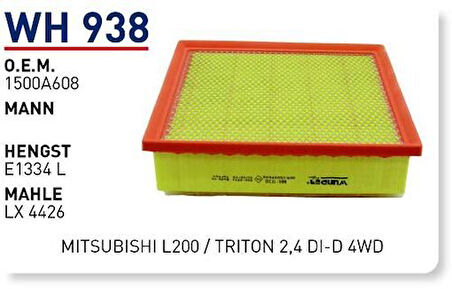 Wunder WH938 Hava Filtresi Mitsubishi L200 Triton 2.4 Dı-D 4WD C22039 MRMOEM-1084204