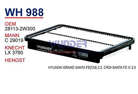 Wunder WH988 Hava Filtresi Santa Fe III Sorento II 2.0 CRDI 2 MRMOEM-1084260