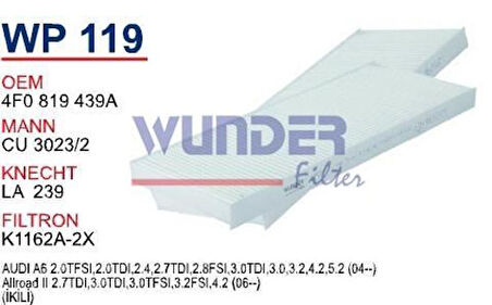 Wunder WP119 Polen Filtresi Audi A6 İkili MRMOEM-1084328