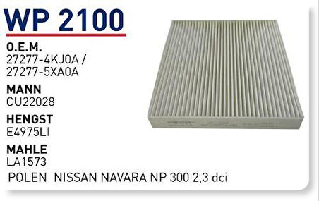 Wunder WP2100 Polen Filtresi Navara 15 X Class 16-Fn7209 Cu22028 Mercedes-Benz X-Serisi W470-Nissan MRMOEM-1084413