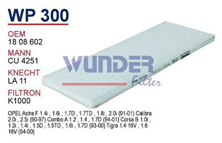 Wunder WP300 Polen Filtresi Opel Vectra B Cu4251 Fn7108 MRMOEM-1084449