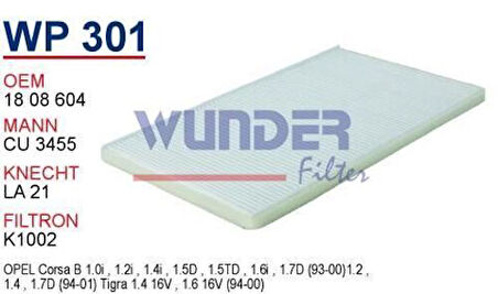 Wunder WP301 Polen Filtresi Corsa B 93-00 Combo 94-01 Tigra 94-00 MRMOEM-1084450