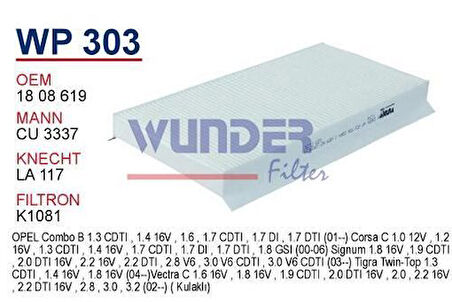 Wunder WP303 Polen Filtresi Opel Corsa C-Vectra C Cu3337 MRMOEM-1084456