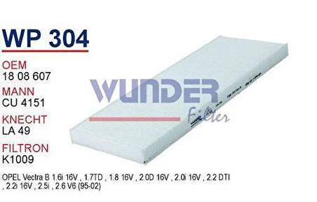 Wunder WP304 Polen Filtresi Opel Vectra B 1.6L-1.7Td-1.8I-2.6 V6-98 MRMOEM-1084457