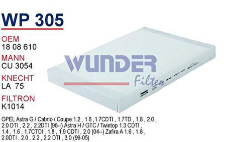 Wunder WP305 Polen Filtresi Opel Astra G 2001-Astra H-Zafira Cu3054 MRMOEM-1084458