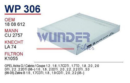 Wunder WP306 Polen Filtresi Opel Astra G E.M Cu2757 Fn7102 MRMOEM-1084459