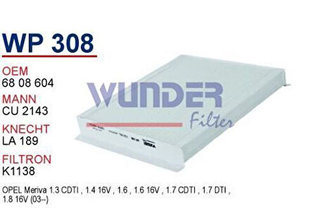 Wunder WP308 Polen Filtresi Opel Meriva Fn7101 MRMOEM-1084462