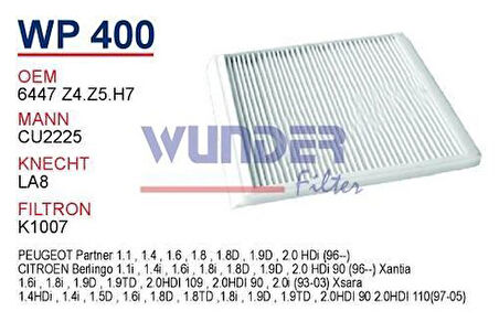 Wunder WP400 Polen Filtresi Citroen Xsara- Xantia-Berlingo Cu2225 MRMOEM-1084500