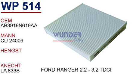 Wunder WP514 Polen Filtresi Ford Ranger 2.2-3.2 TDCI Cu24006 MRMOEM-1084580