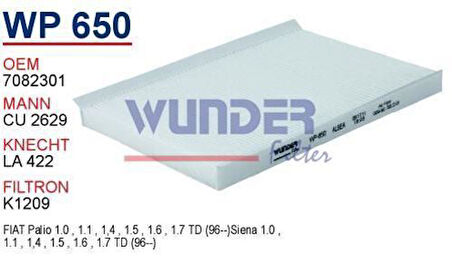 Wunder WP650 Polen Filtresi Albea Palio Cu2629 Fn0083 W MRMOEM-1084601