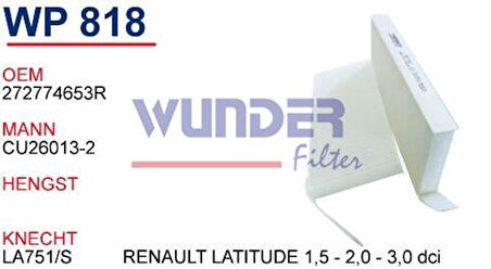 Wunder WP818 Polen Filtresi Renault Latitude 1.5-2.0-3.0 DCI Cu26013 MRMOEM-1084706