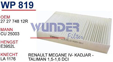 Wunder WP819 Polen Filtresi Renault Megane IV-Scenic IV-Espace-Kadjar-Talisman 1.5-1.6 DCI Cu25003 MRMOEM-1084708