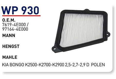 Wunder WP930 Polen Filtresi Bongo K2500 K2700 97619-4E000 Fn7424 MRMOEM-1084820