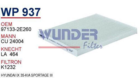 Wunder WP937 Polen Filtresi Hyundai Ix 35-Tuscon 08-Kia Sportage III-IV-Cu24004 MRMOEM-1084834