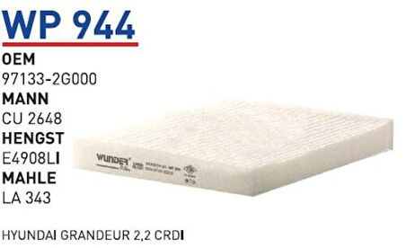 Wunder WP944 Polen Filtresi Hyundai Grandeur 2.2 CRDI MRMOEM-1084860