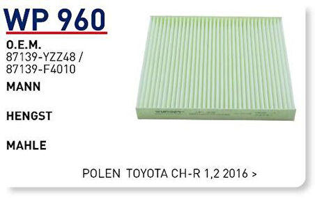 Wunder WP960 Polen Filtresi Toyota Ch-R 1.2 2016-87139 MRMOEM-1084905