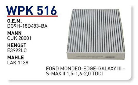 Wunder WPK516 Polen Filtresi Karbonlu Ford Mondeo Edge-Galaxy III-S-Max II 1.5-1.6-2.0 TDCI Fn20023 MRMOEM-1085212