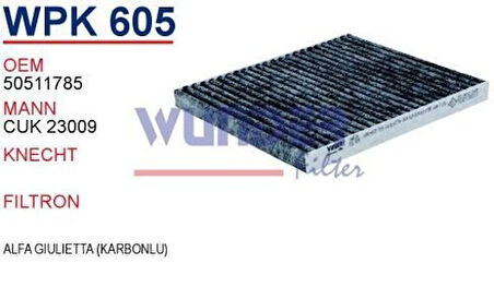Wunder WPK605 Polen Filtresi Giulietta Karbonlu Cuk29003 MRMOEM-1085219