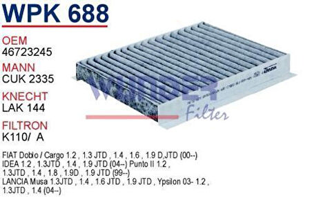 Wunder WPK688 Polen Filtresi Karbonlu Fiat Doblo-Punto II-III-Idea MRMOEM-1085240