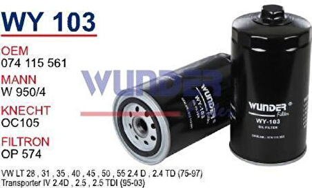 Wunder WY103 Yağ Filtresi Transporter T4 90-03 Lt28-35 82-96 2.4 2.5 TDI W9504 FN0016