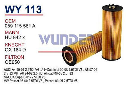 Wunder WY113 Yağ Filtresi Passat A4 A6 A8 2.5 TDI AFB AKN MRMOEM-1085485