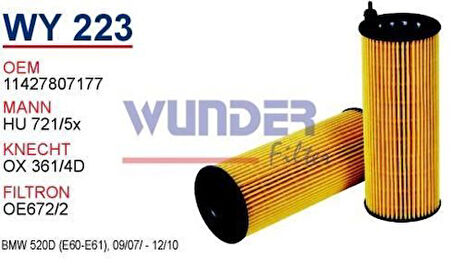 Wunder WY223 Yağ Filtresi BMW 1-3-5-X1-X3 MRMOEM-1085601