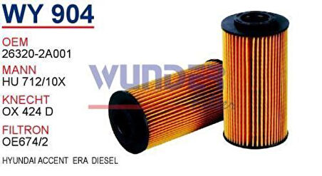 Wunder WY904 Yağ Filtresi Accent Era Getz I30 Ceed Cerato Rio 1.5 CRDI 1.6 CRDI 4Cyl Hu71210X MRMOEM-1085727